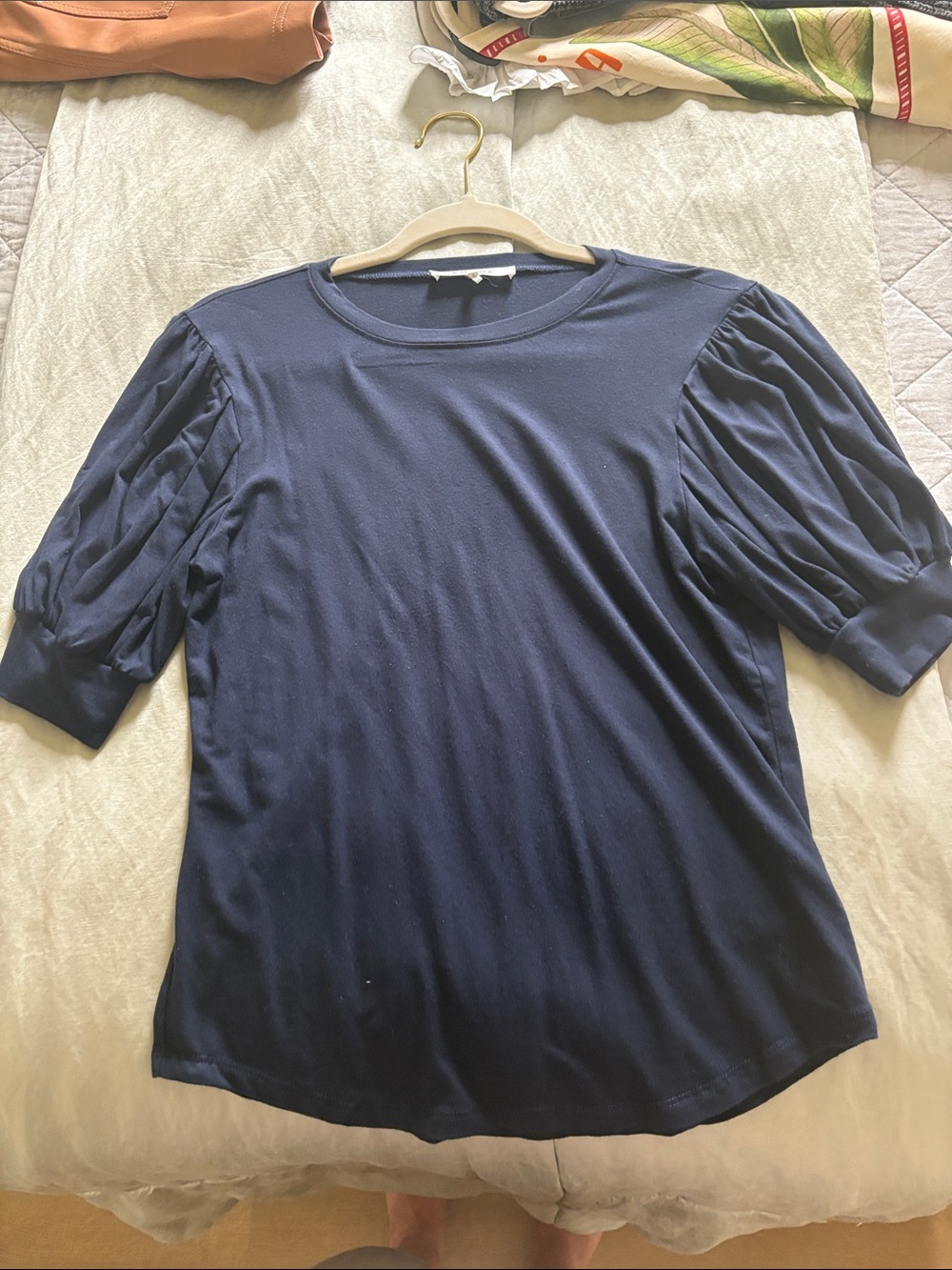 Frame Denim Navy Puff-Sleeve Short Sleeve Tee